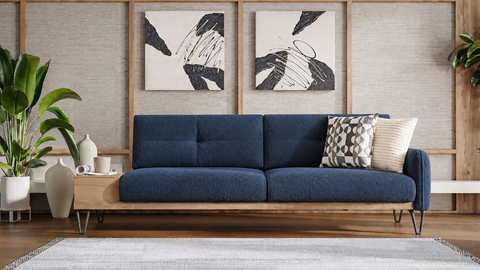 Canapea extensibilă SOLID GK2619 cu măsuță laterală st&acirc;nga (236 cm) &ndash; Boucle Albastru 3120027988 foto