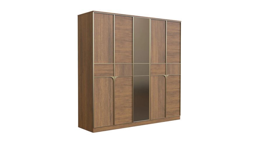 Dulap cu 5 uși Gold Grej/Nuc 251,3 cm din Pal și MDF 3200357945 foto
