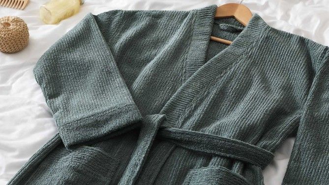 Halat de baie unisex Alessi din bumbac 100% jacquard Verde Petrol S/M 3400001146 foto