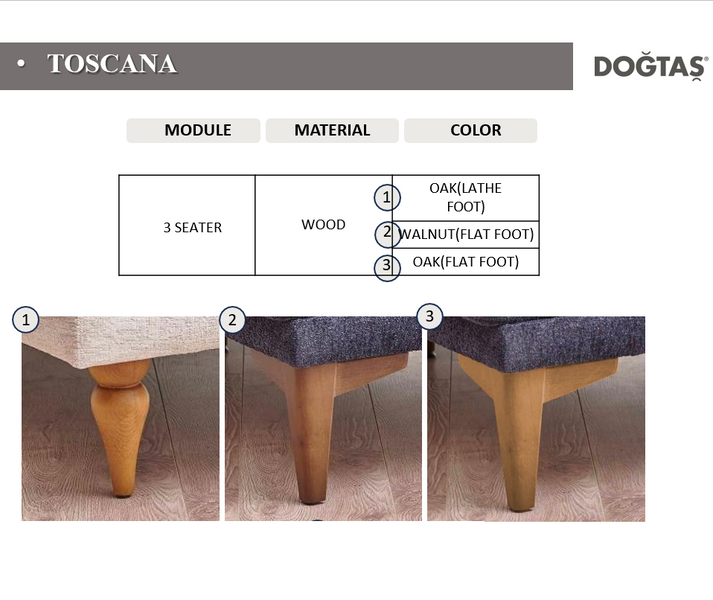 Canapea fixă 3 locuri Toscana Mustariu 226 cm picioare stejar 3120016546 foto